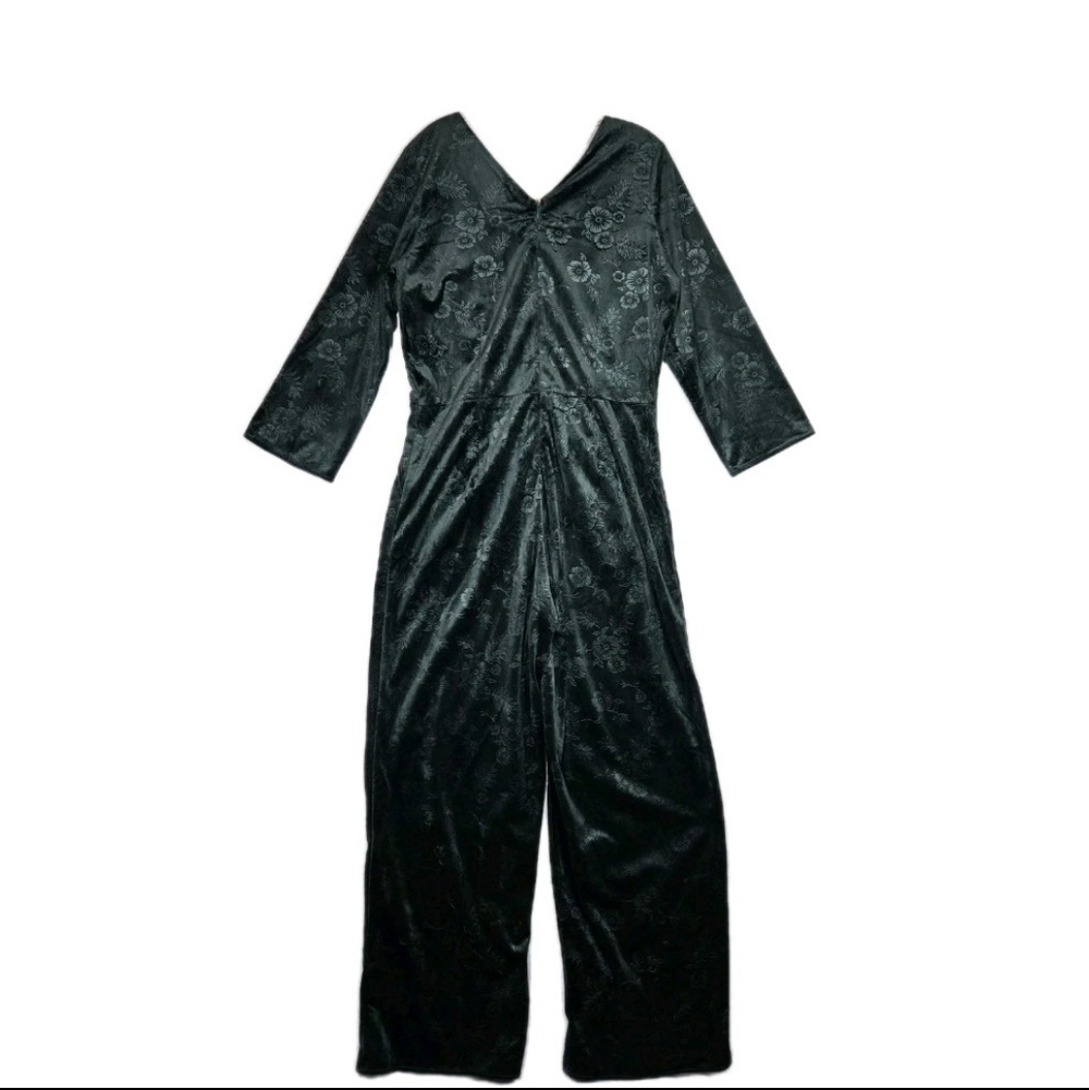 Soft Surroundings Leelah Velvet Jumpsuit Tall Med Floral Embossed Rich Green - Picture 3 of 13